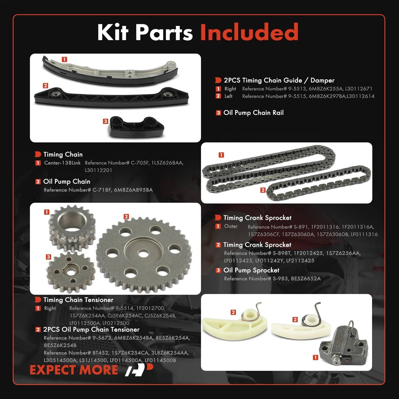 11x Timing Chain Kit for Ford Fusion, Transit, Mercury Milan (2007–2020)