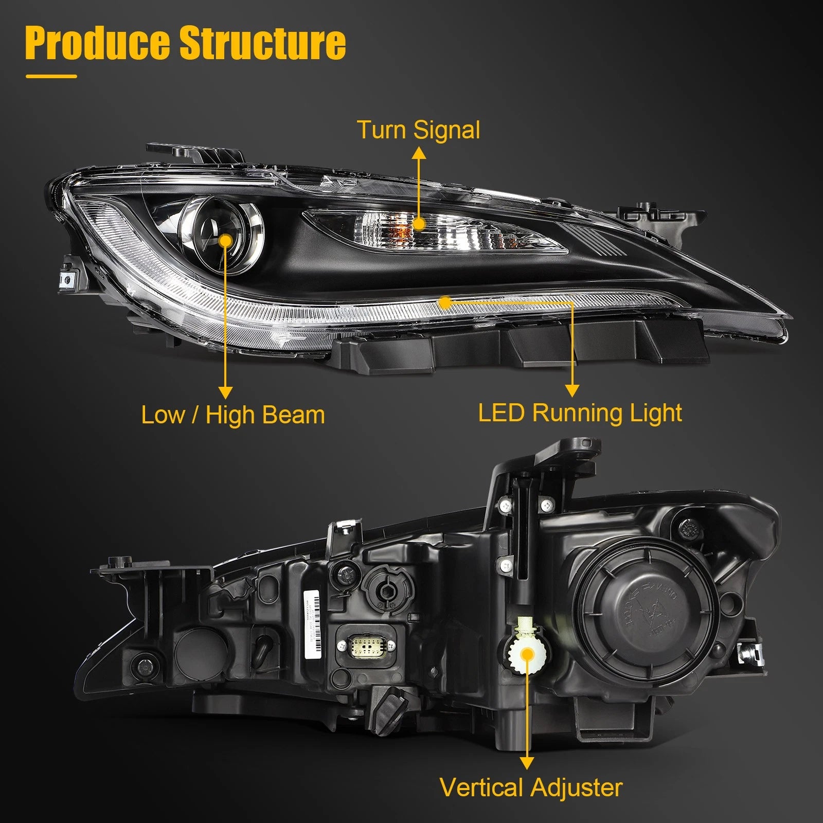 Right Side Halogen Headlight Projector for Chrysler 200 (2015–2017)