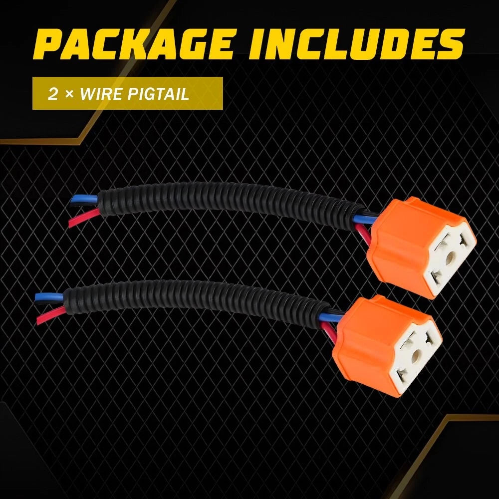 2X H4 9003 Female Ceramic Headlight Bulb Sockets Wire Pigtail Harness Connector for Universal