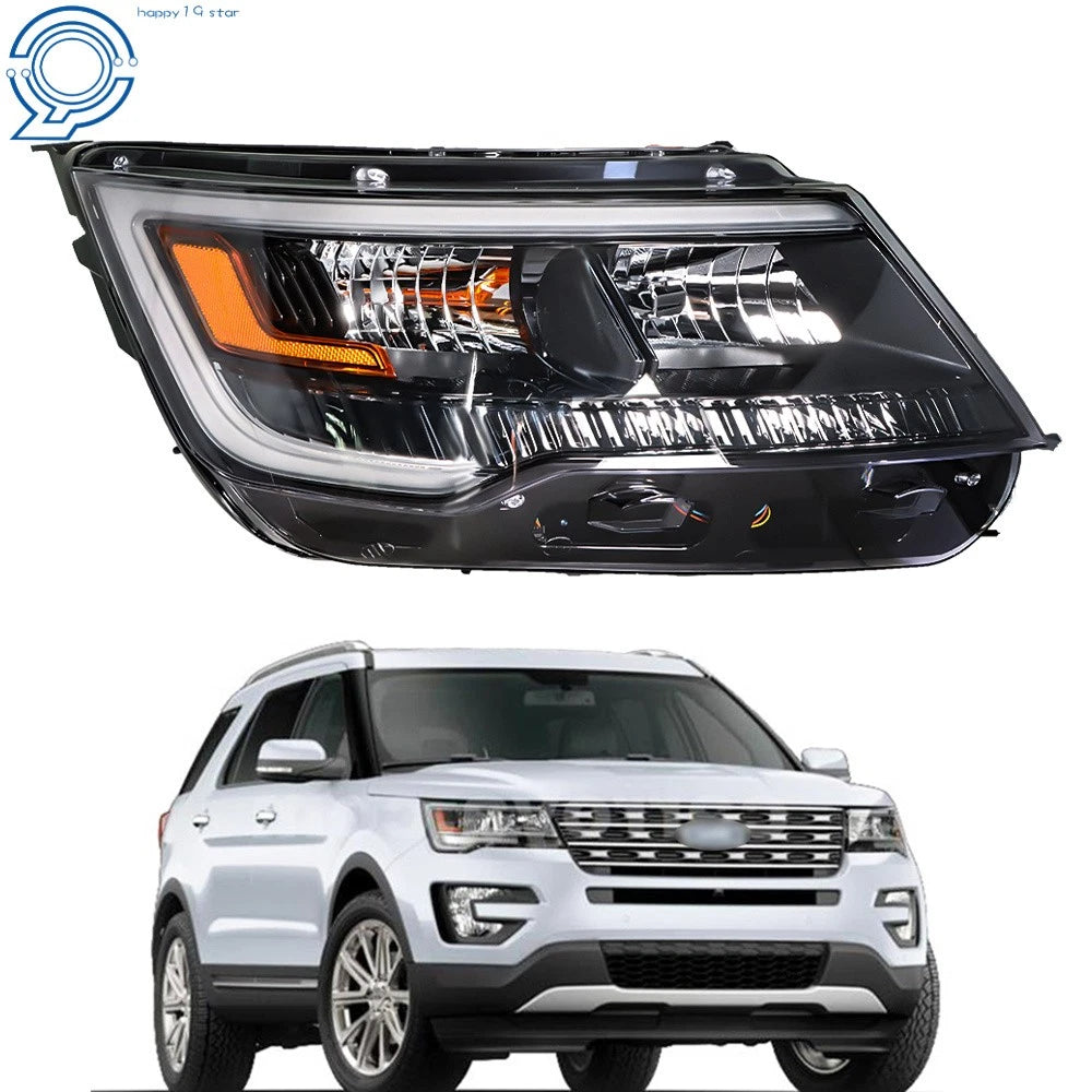 Halogen Headlight for Ford Explorer Sport (2016–2018) with LED DRL Black Housing