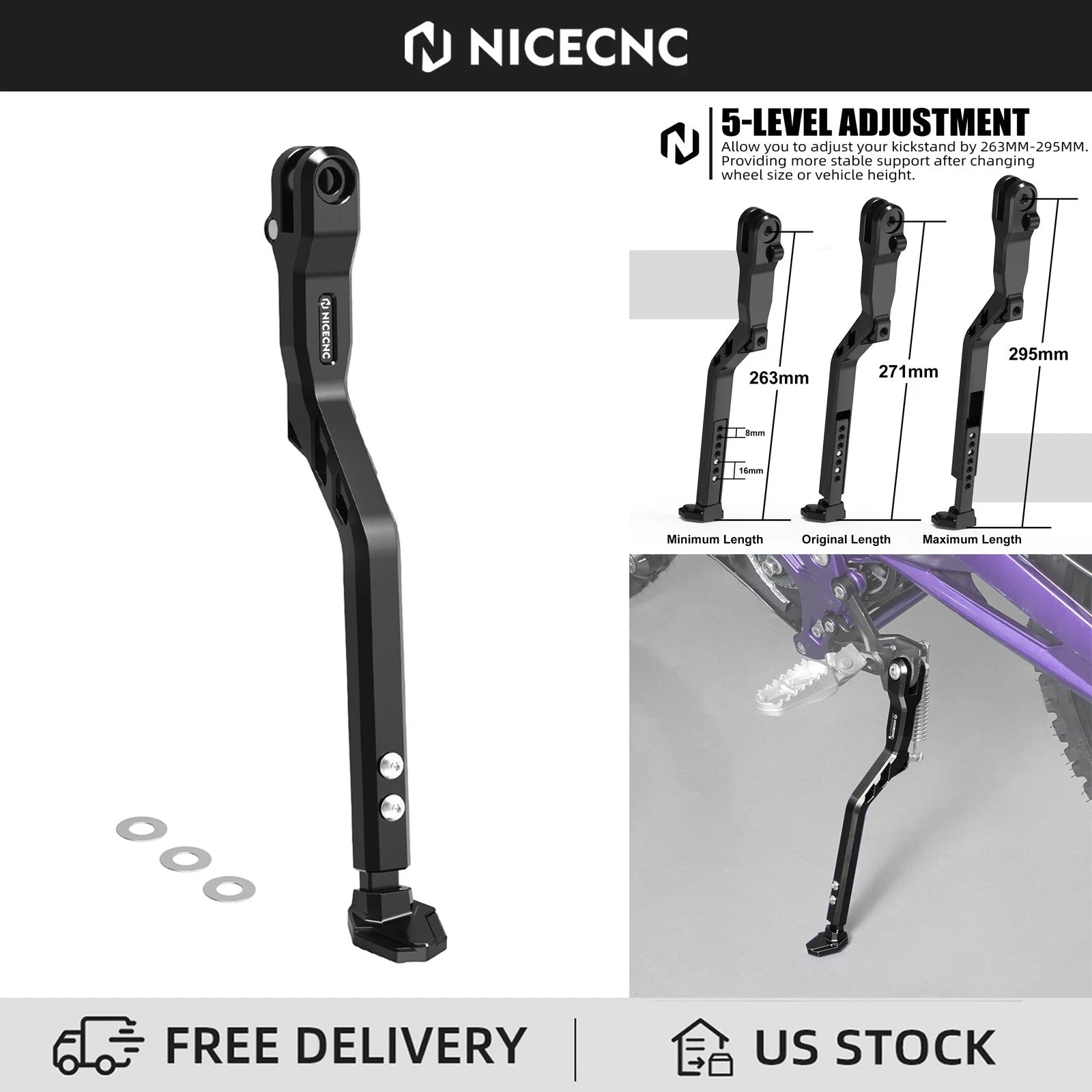 CNC Adjustable Foot Side Kick Stand for Sur Ron Light Bee (2019–2023)