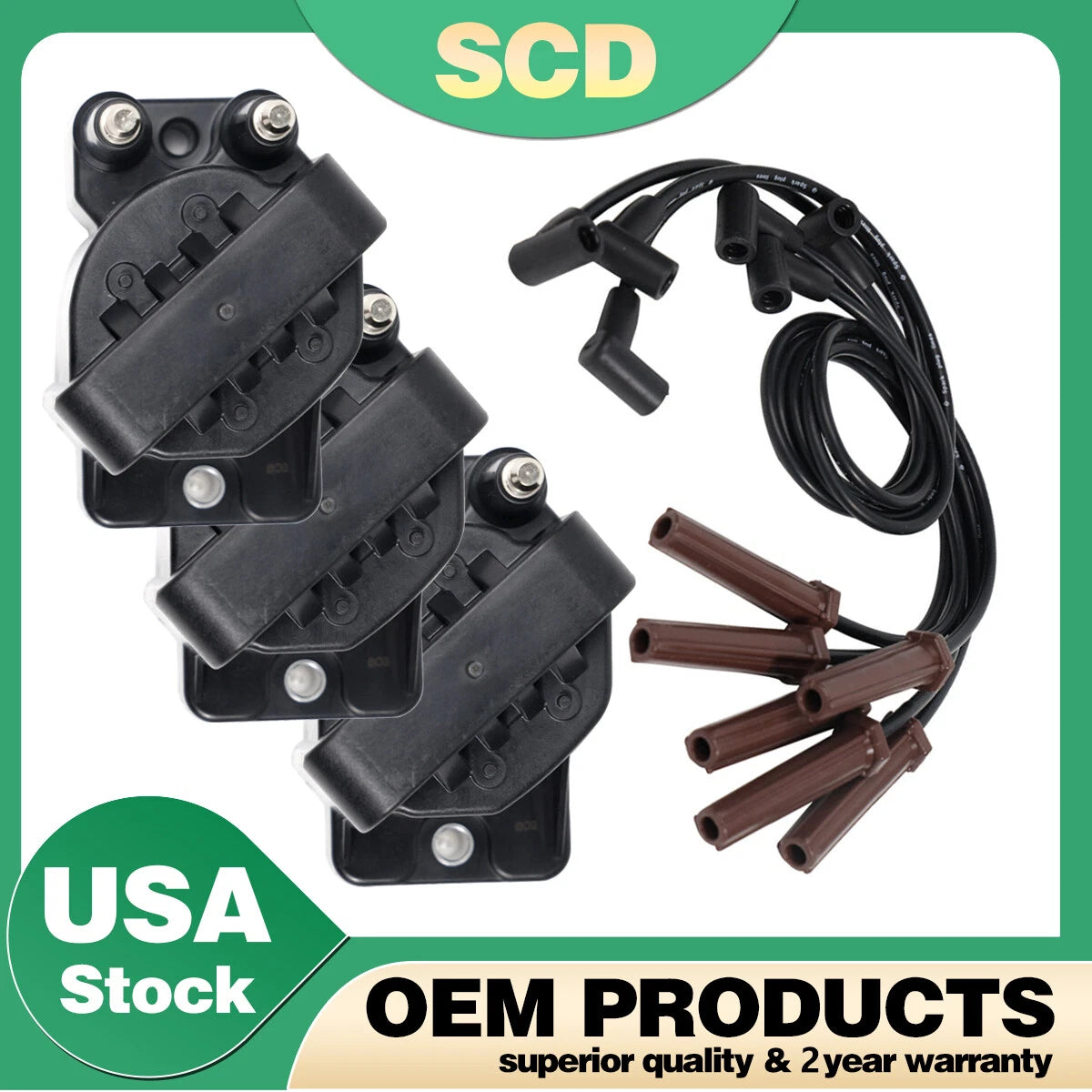 Spark Plug Wires + 3 DR39 Ignition Coil for Buick Lucerne V6 3.8L (1996–2008)
