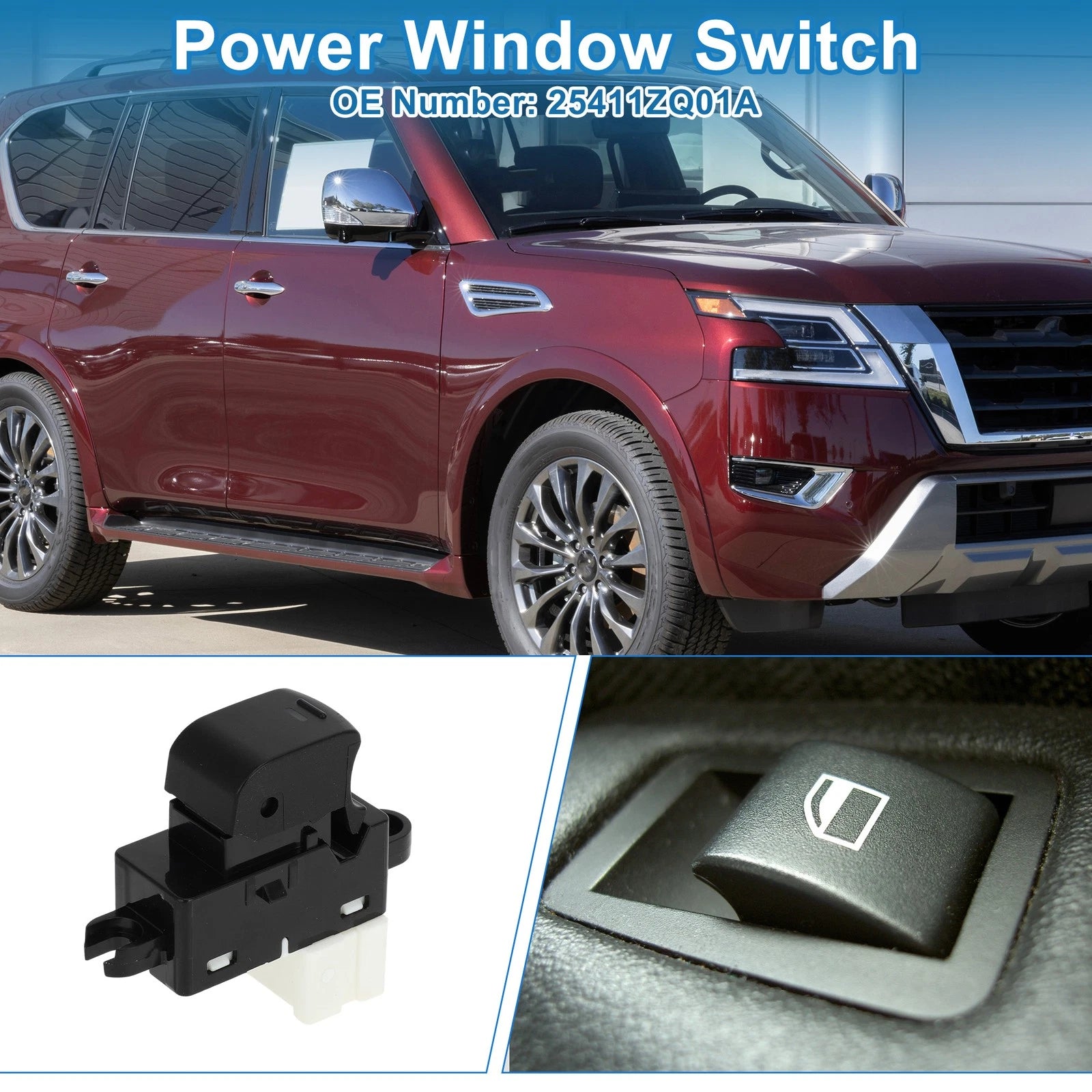 Rear Side Power Window Switch for Nissan Armada (2007–2015) No. 25411ZQ01A