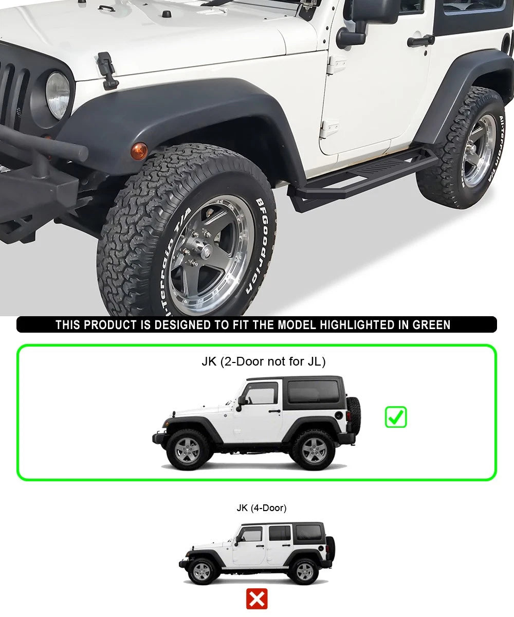 Side Armor for Jeep Wrangler JK (2007-2018) - 6.5" Wide, Square Tube