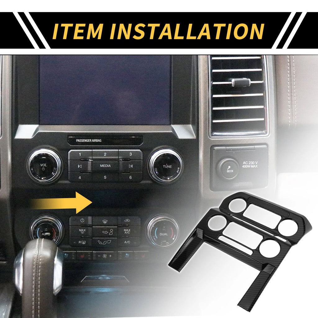 1 Pcs Central Control Panel Cover Trim for Ford F-150 (2015–2020) Carbon Fiber Black