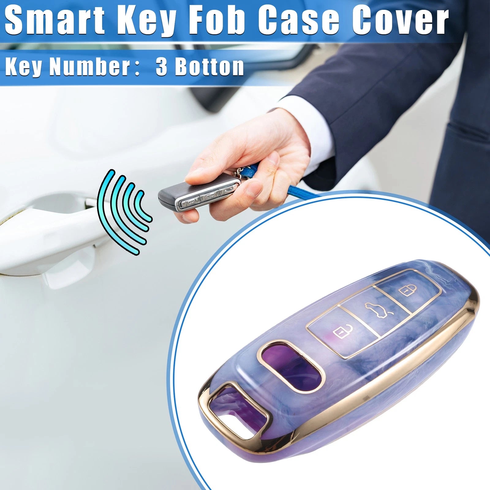 3X Remote Smart Key Fob Cover Case for Audi Q7 Q8 (2020–2021) TPU Purple