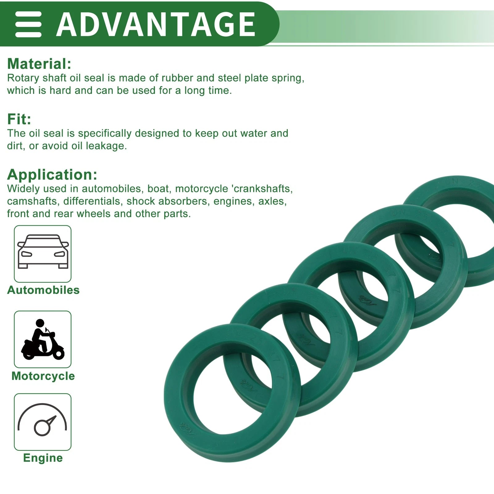 Set of 5 Oil Seal Ring 25x37x7mm for Rotary Shaft (High Pressure)