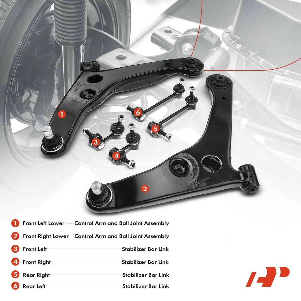 6X Front Control Arm Ball Joint & Sway Bar for Mitsubishi Lancer (2003-2006)
