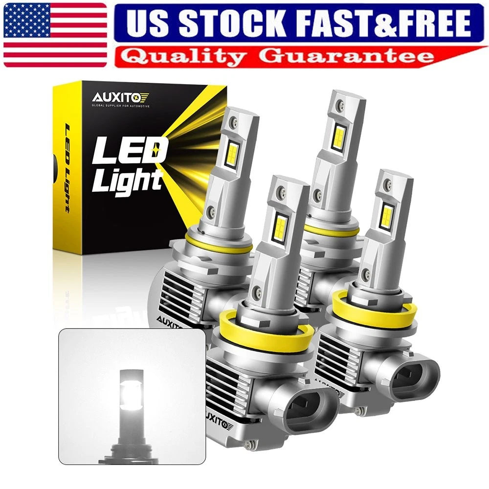 Set of 4 AUXITO CANBUS HB3 9005 H11 LED Headlight Bulbs for