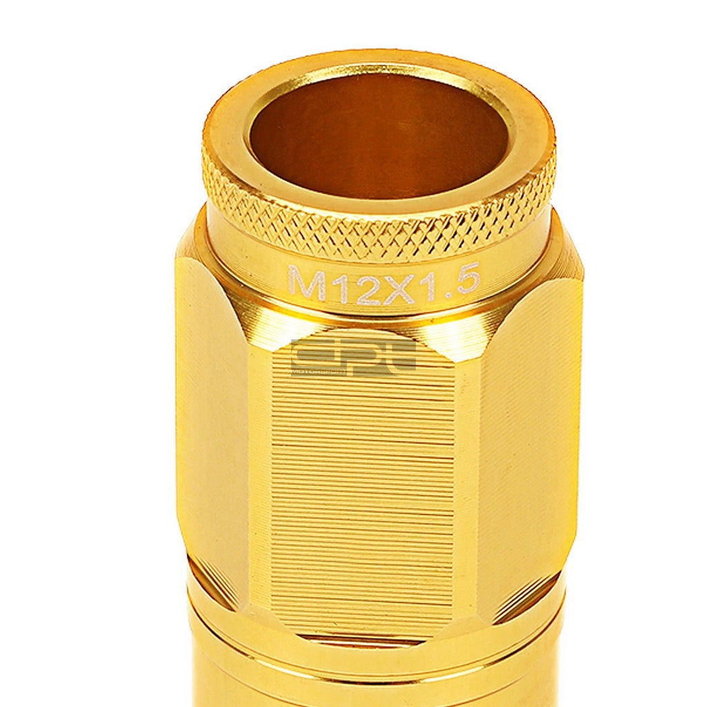 Set of 16 Open-End Aluminum Gold Lug Nuts + 4 Lock Nuts + Adapter M12x1.5