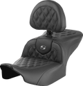 SADDLEMEN RoadSofa Seat with Backrest for Motorcycle (Lattice Stitch, Gray Stitch)