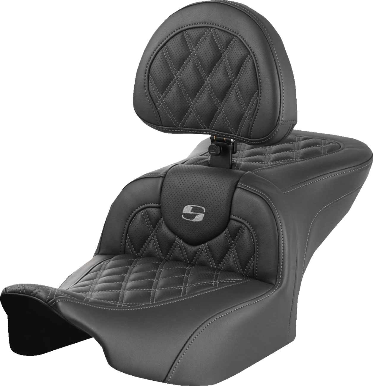 SADDLEMEN RoadSofa Seat with Backrest for Motorcycle (Lattice Stitch, Gray Stitch)