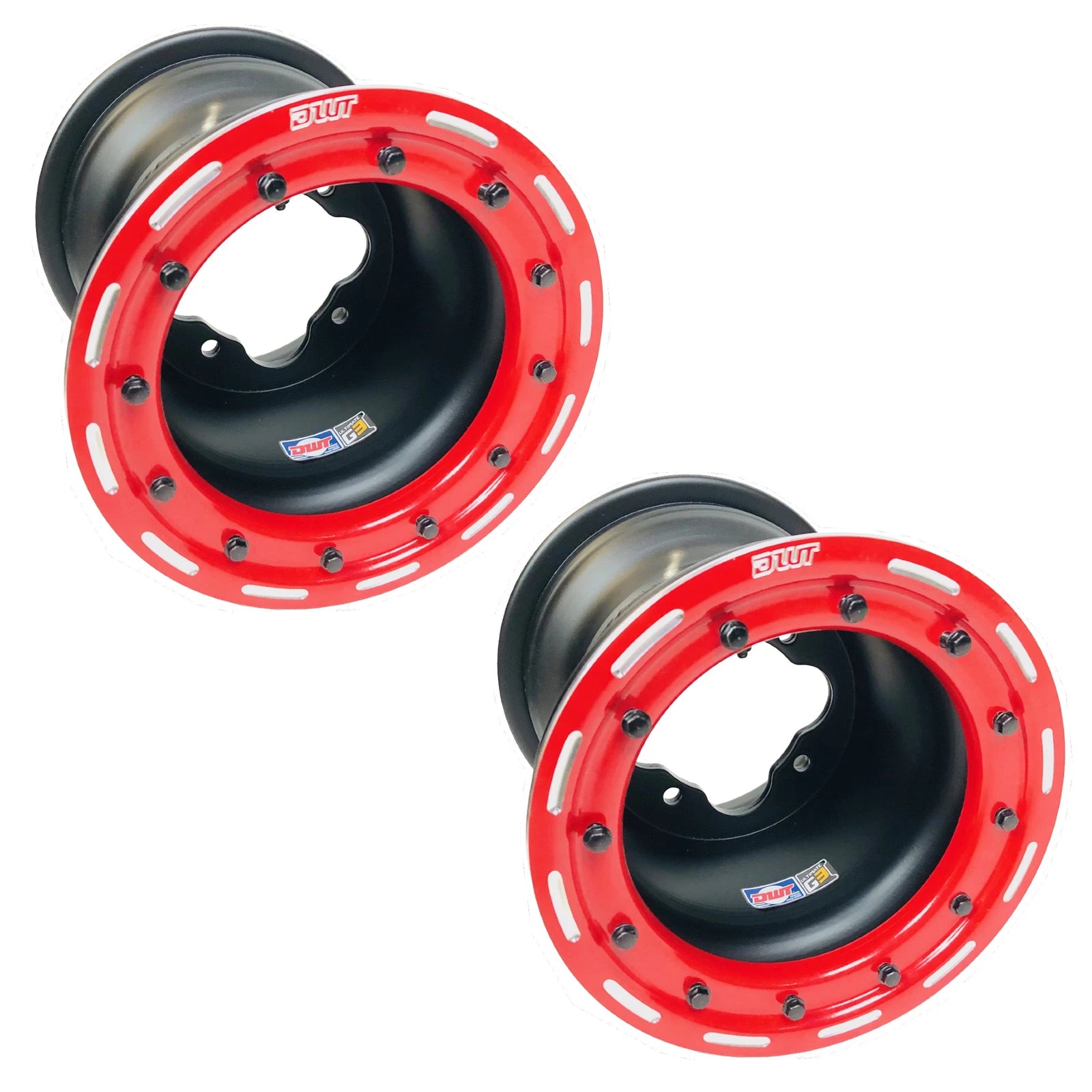 2X DWT G3 Rear Red Beadlock Wheels for Yamaha YFZ 450 (2004–2023)