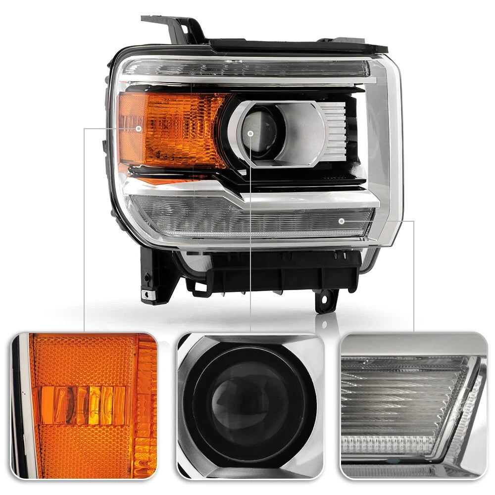 Halogen Headlight w/ LED DRL Right for GMC Sierra 1500 2500 HD 3500HD (2015–2019)