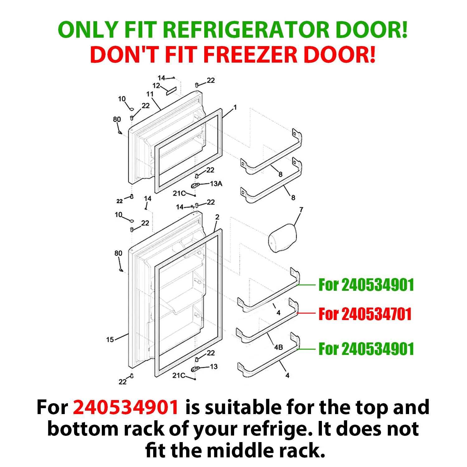 Refrigerator Door Shelf Rack Bar for Frigidaire (AP3214630, 240534901)