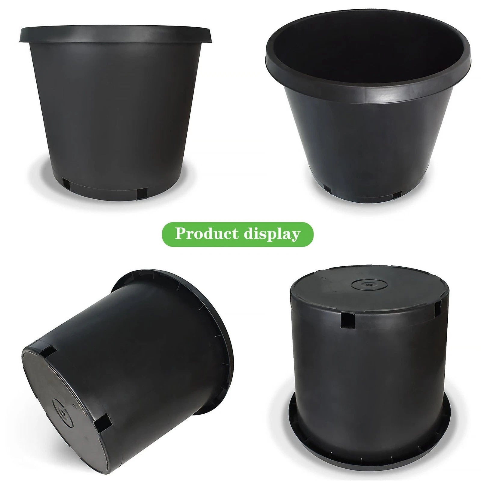 Set of 5 Heavy Duty Black Plastic Nursery Plant Containers