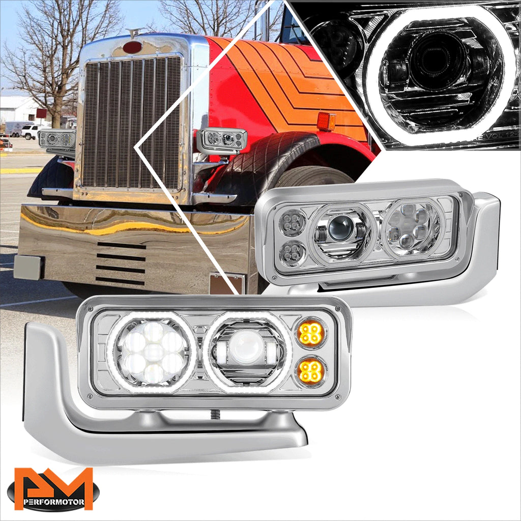 Full LED Halo Ring Projector Headlights for Peterbilt 359 379 389 (1981–2021)