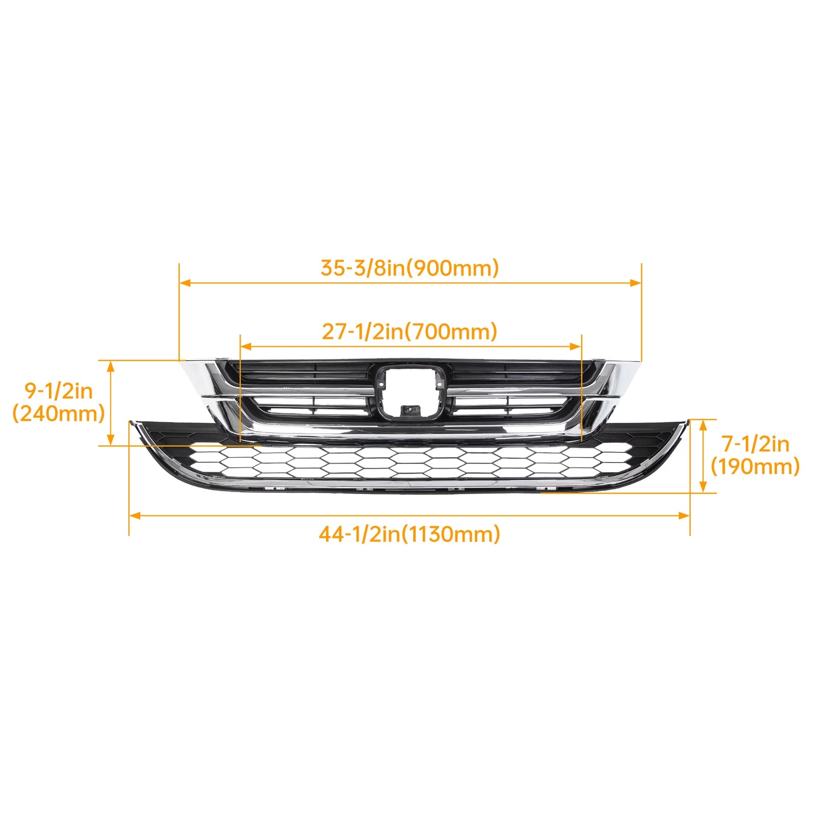Chrome Front Upper & Lower Honeycomb Grille for Honda CR-V (2010-2011)