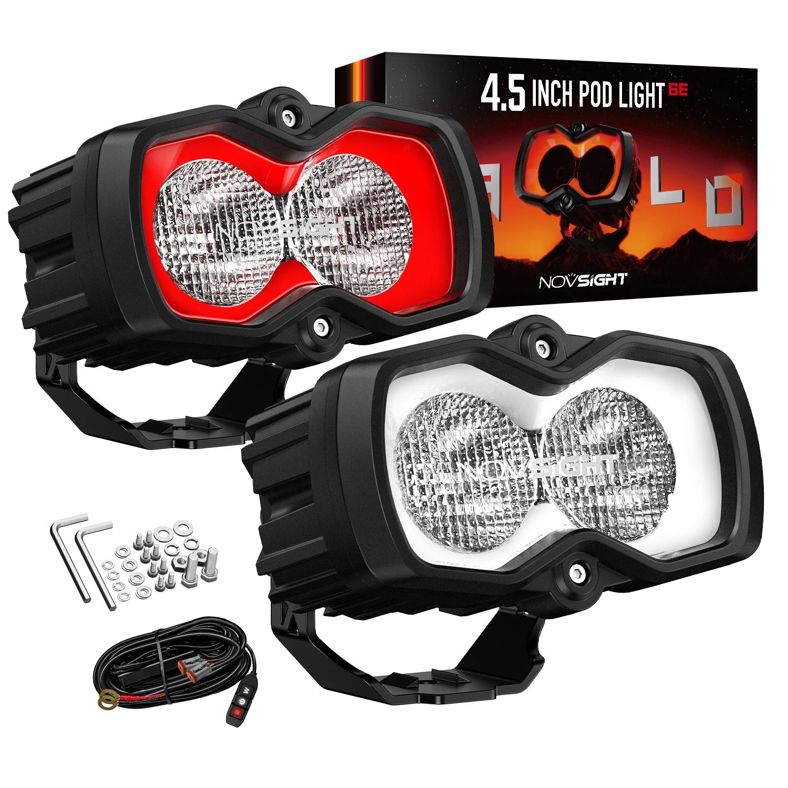 2X NOVSIGHT HALO 4.5" LED Pod Work Flood Light for Off-Road Vehicles