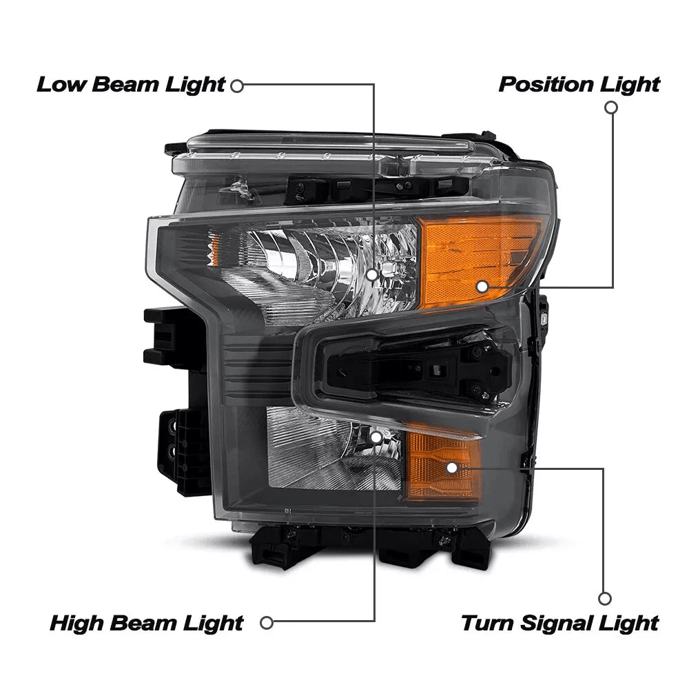 Halogen Headlight LH for Chevy Silverado 1500 (2022–2024) w/Black Trim