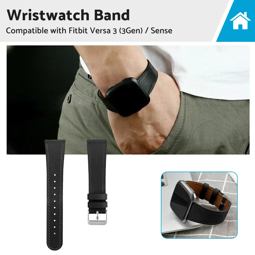Leather Watch Band Strap for Fitbit Versa 3, Sense (2020–2021)