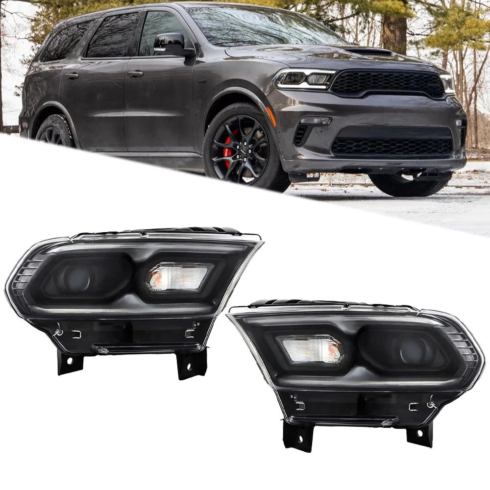 LED Headlight Assembly for Dodge Durango (2021–2023) Black with Halogen Turn Signal