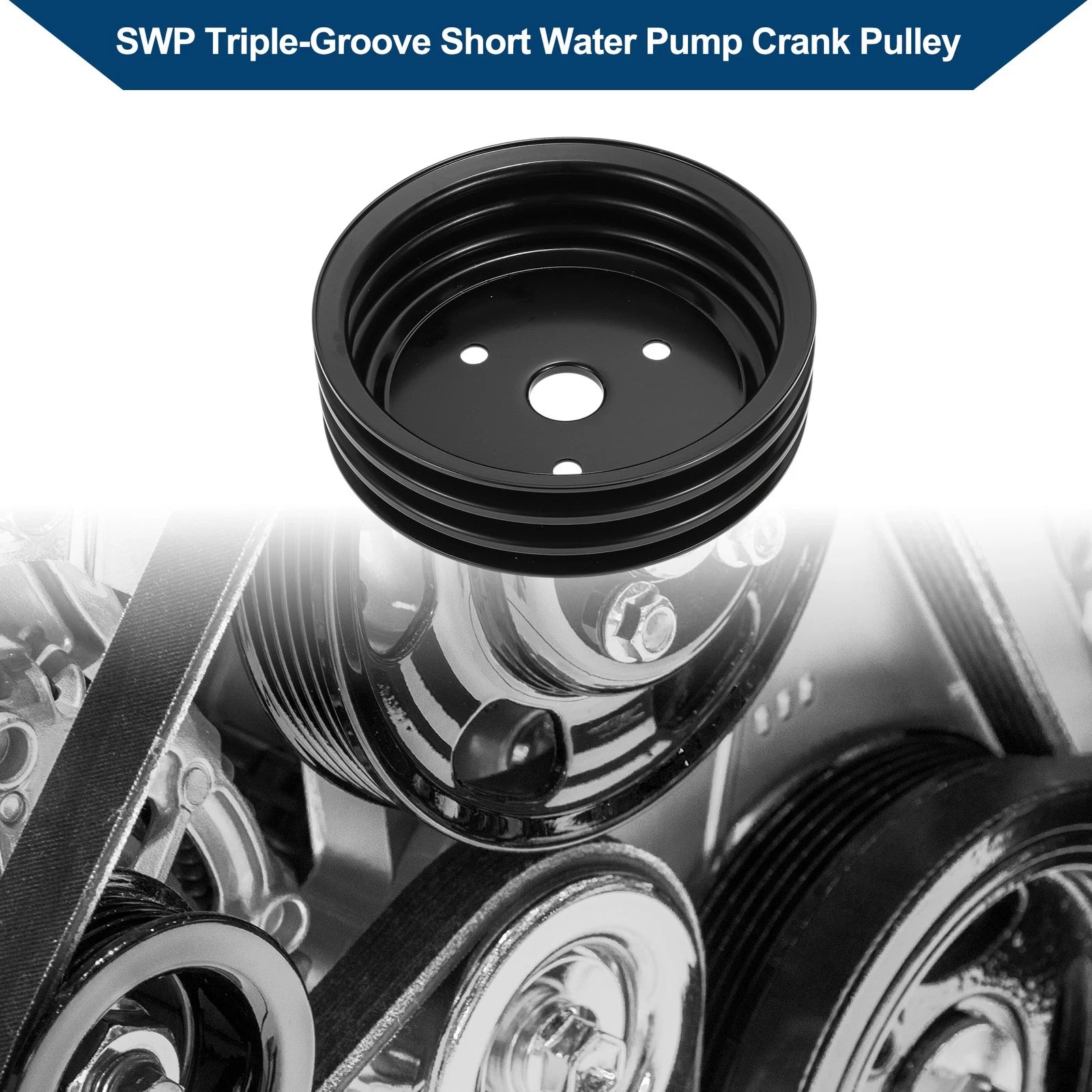 3 SWP Triple-Groove Short Water Pump Crank Pulley for Chevy SBC Small Block (262)