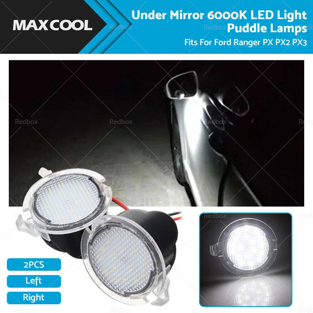 2X LED Puddle Lamps Under Mirror 6000K for Ford Ranger (2015–2017)