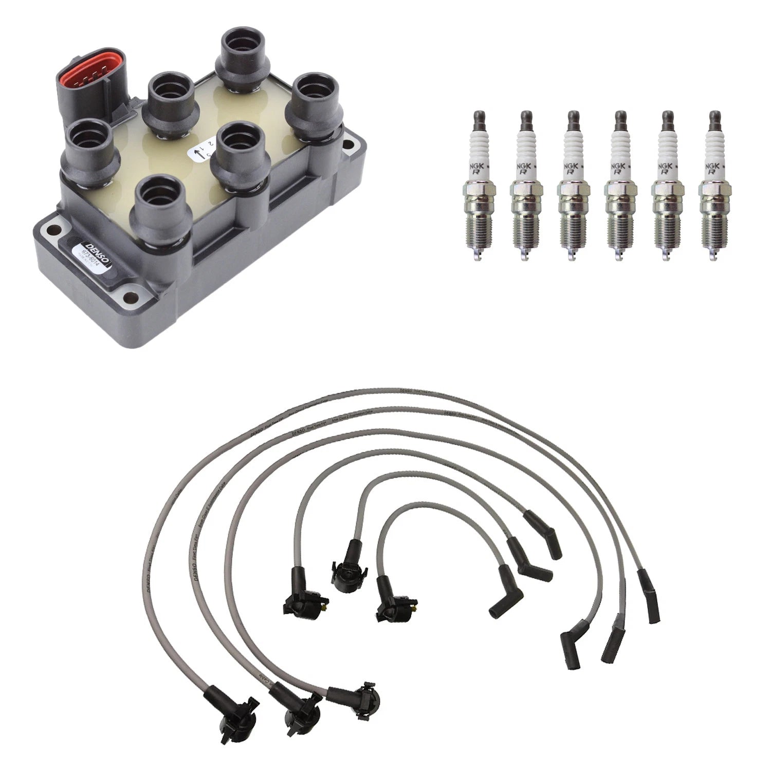 Denso Ignition Coil Wires & NGK Spark Plugs Kit for Mustang V6 (1994–2004)