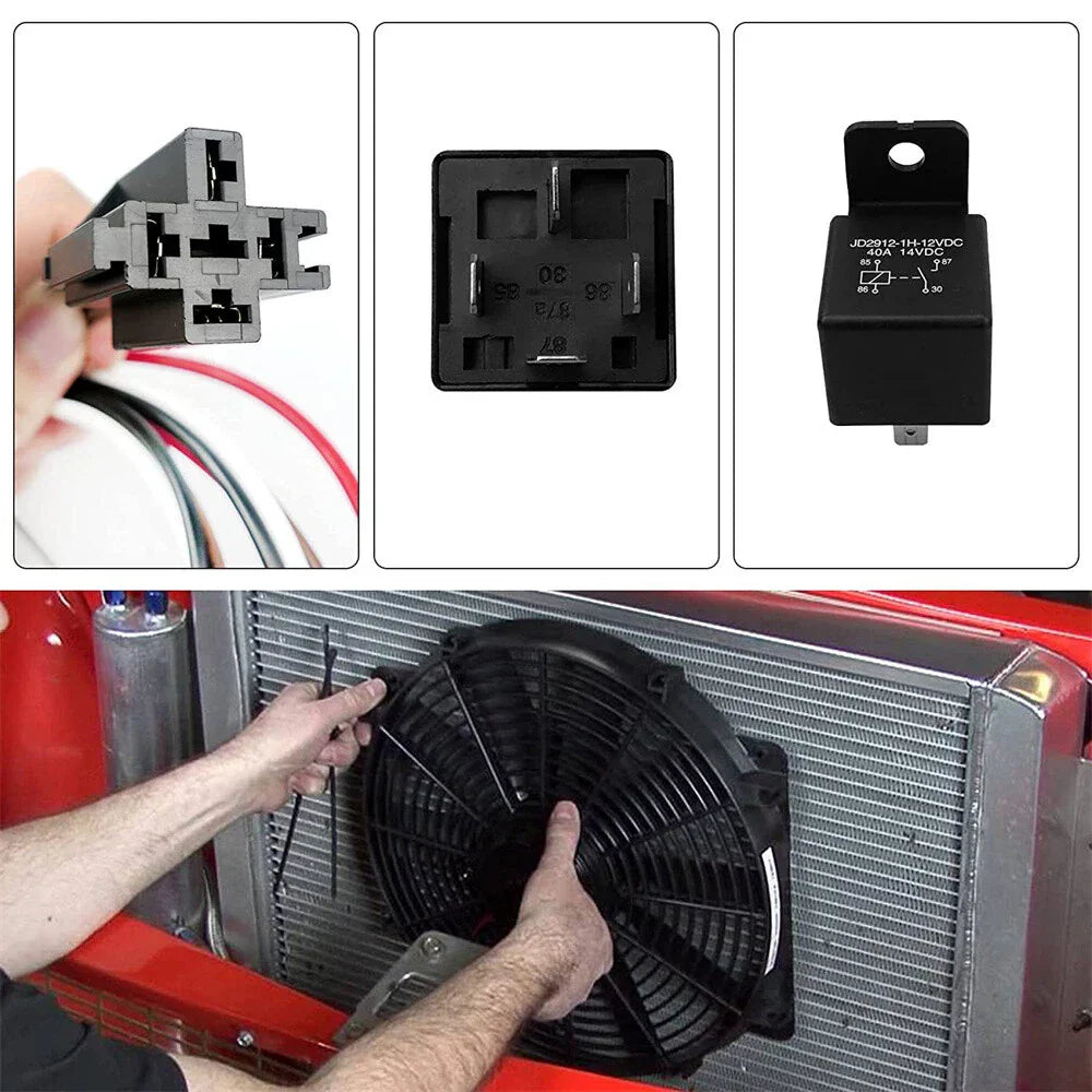 Dual Electric Fan Relay Kit 12V 20/30/40 Amp w/ Thermostatic Sensor for Car