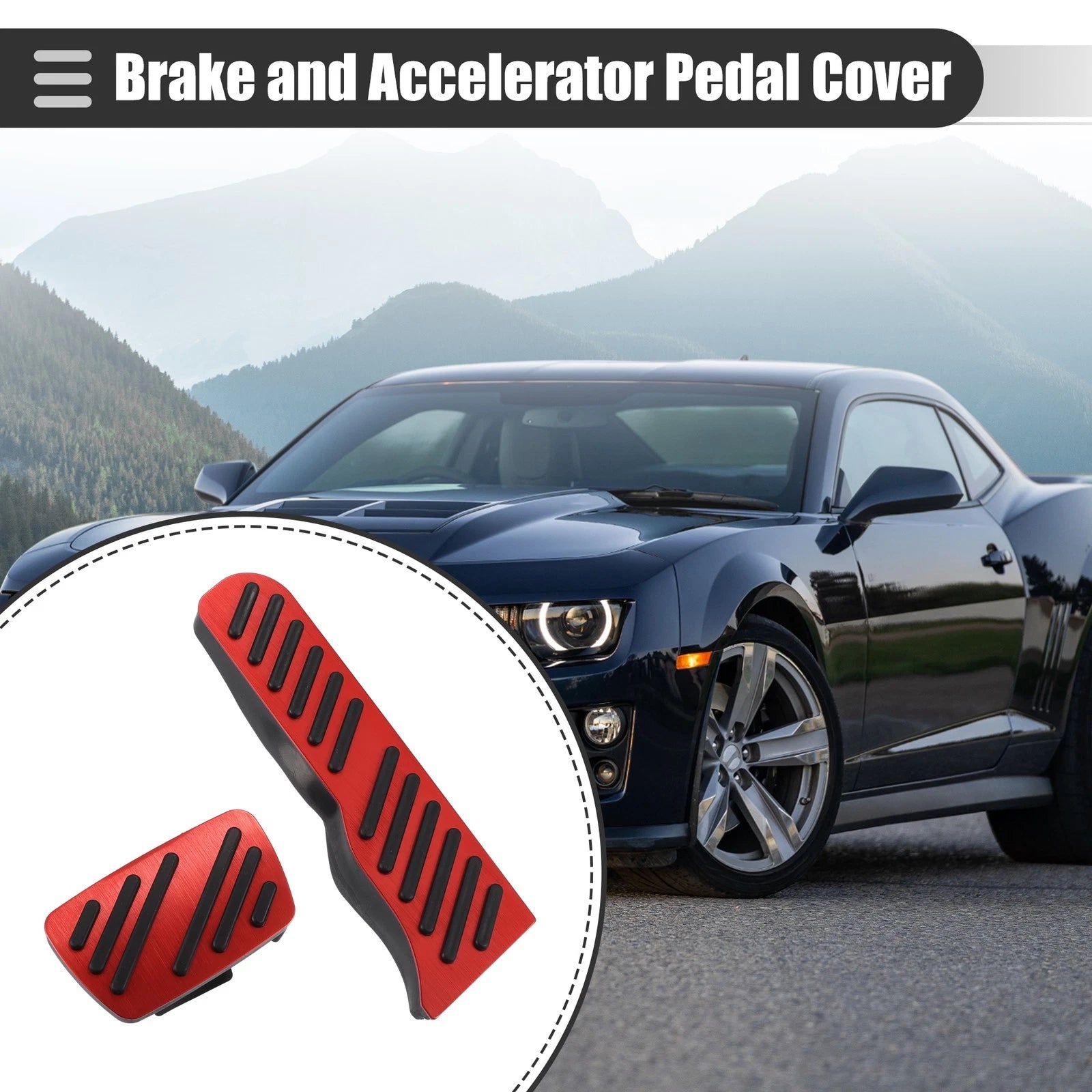Set of 2 Brake Accelerator Pedal Covers for Chevrolet Camaro (2016–2022) Black Red