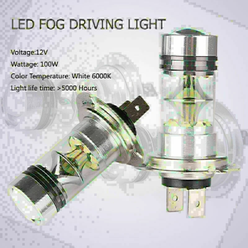 H7 6000K 100W LED 20-SMD Projector Fog Driving DRL Light Bulbs