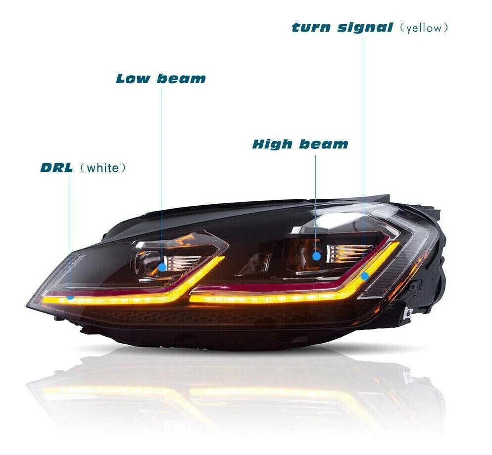 Set of 2 LED Front Headlights for VW Golf 7 (2013-2018)