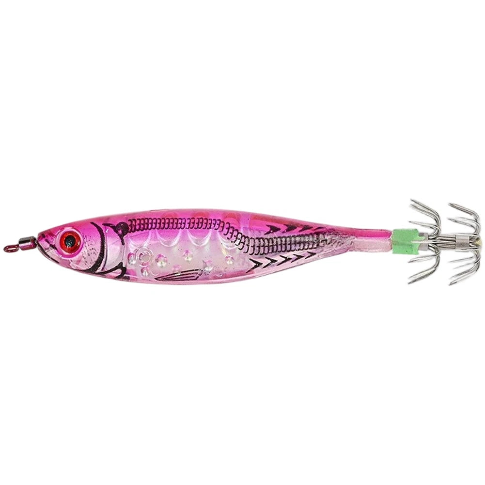 Fishing Bait Squid Lure Set of 5 with Fluorescent Hooks for Night Use
