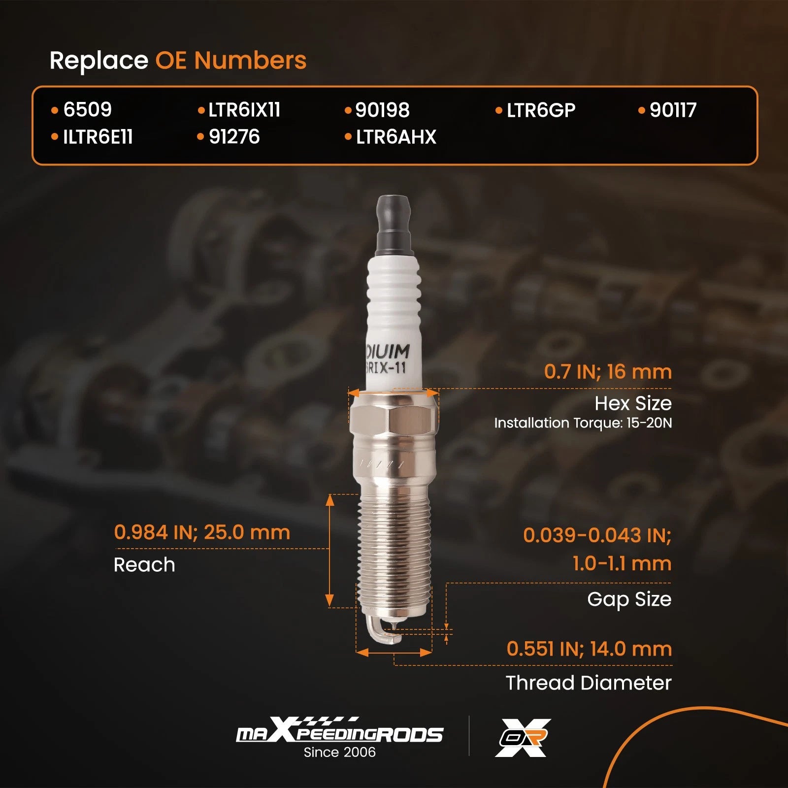 Iridium Spark Plugs Set of 4 for Saturn Suzuki Buick V6 (2004–2024) 90117 ILTR6E11 91276