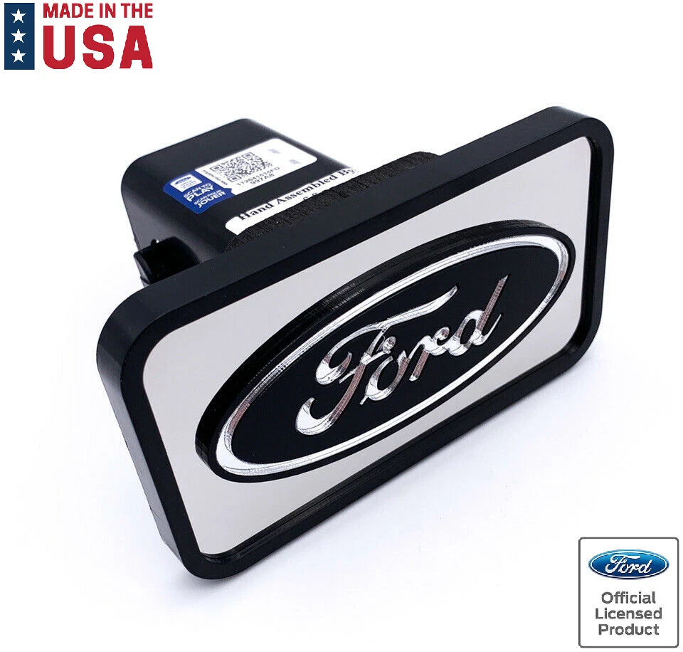 Tow Hitch Cover ABS Mirrored with Black Ford Oval Logo for 2" Receivers (Ford)