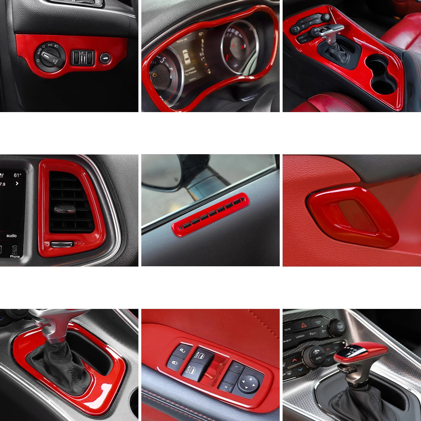 Sporty Racing Red Interior Trim Cover Decor for Dodge Challenger (2015–Up)