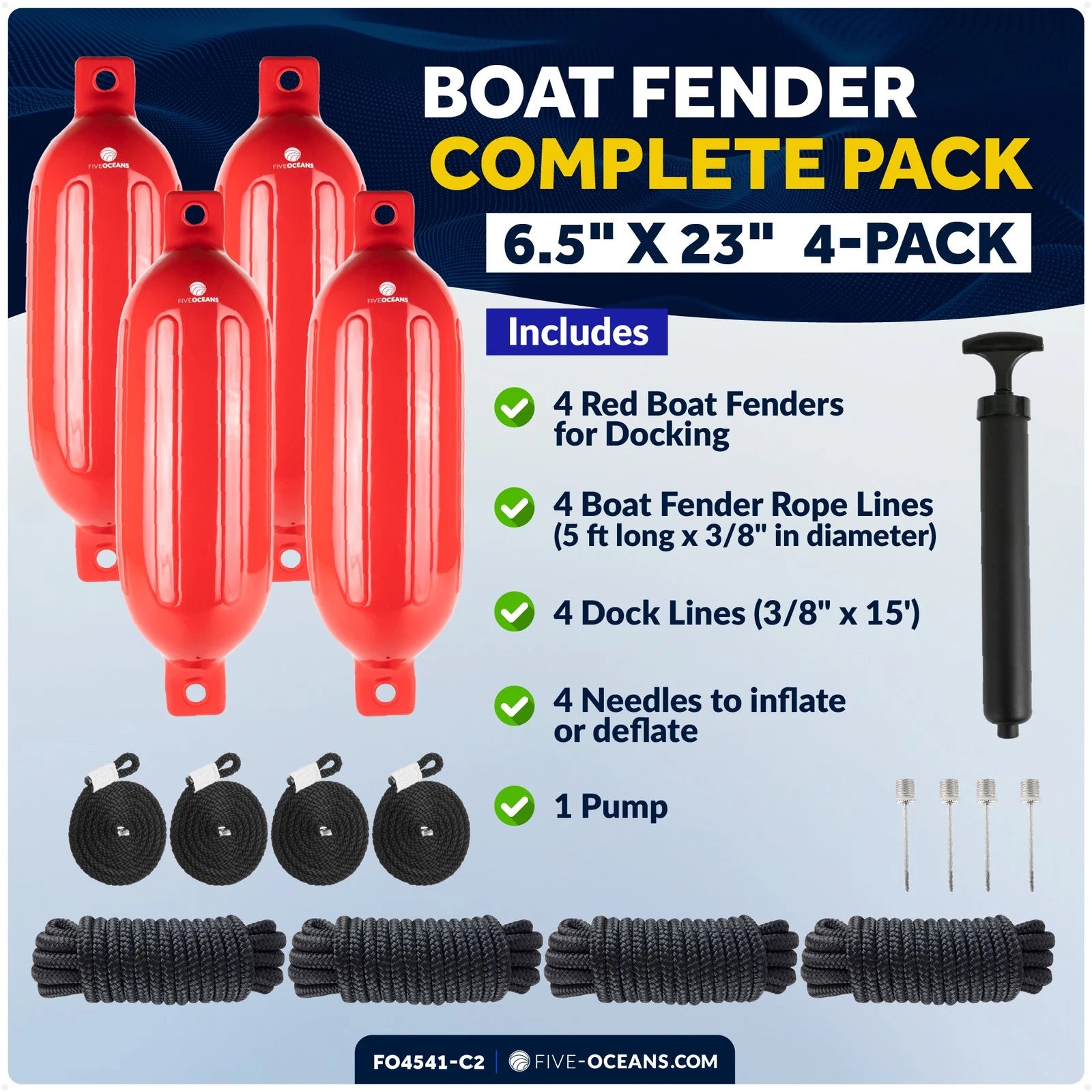 Set of 4 Boat Fenders for (6.5" x 23")