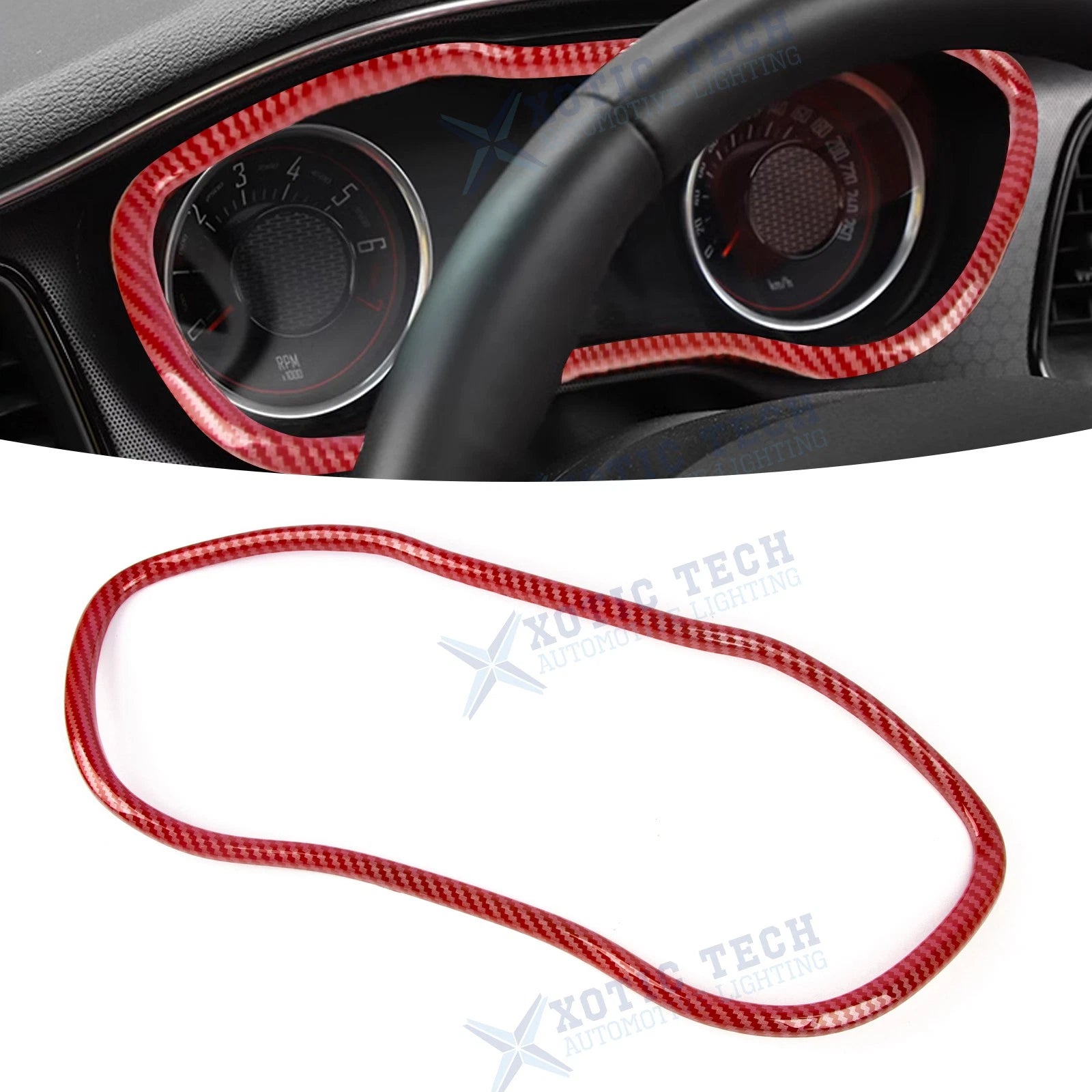 Red Carbon Fiber Style Dashboard Instrument Cover for Dodge Challenger (2015–2023)