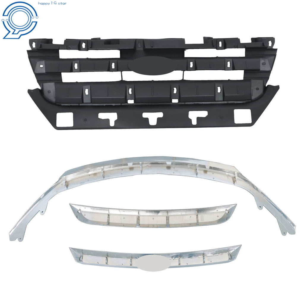 Set of 4 Front Upper Bumper Grille + Chrome Trim for Ford Fusion (2010–2012)