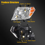 2X Headlight Assembly for Nissan Frontier (2009–2019) Chrome Amber