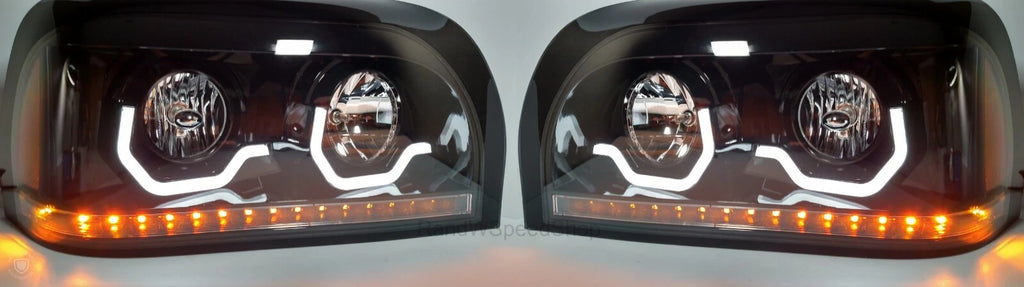 Blackout Headlights w LED Turn Signal Light Bar for Freightliner Century (2010–2016)