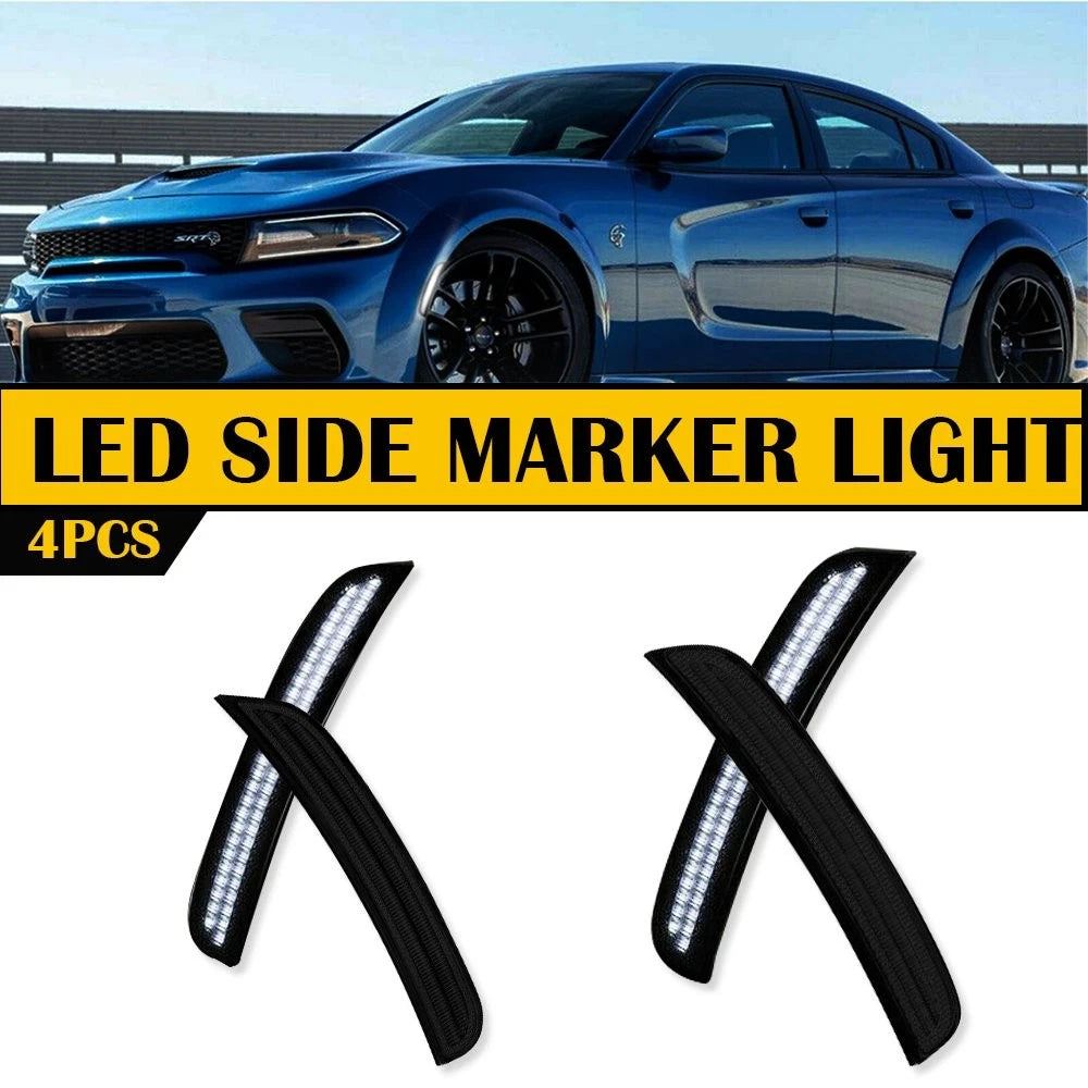 Smoked White LED Side Rear Bumper Marker Signal Lights for Dodge Charger (2015–2022)