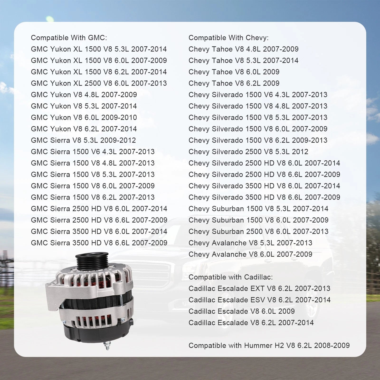 Alternator for Silverado 1500 2500 3500 (2007-2014)
