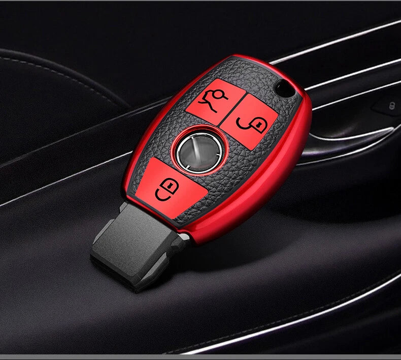 Key Fob Shell Cover Case TPU Leather Red for Mercedes-Benz (2014–2020)