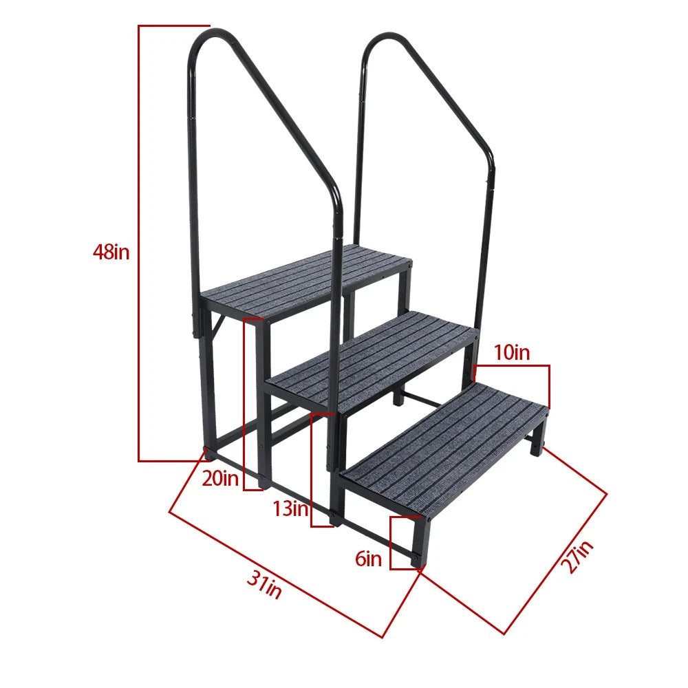 Heavy Duty Steel Mobile Home Steps for RV with Handrails (3 Tier)