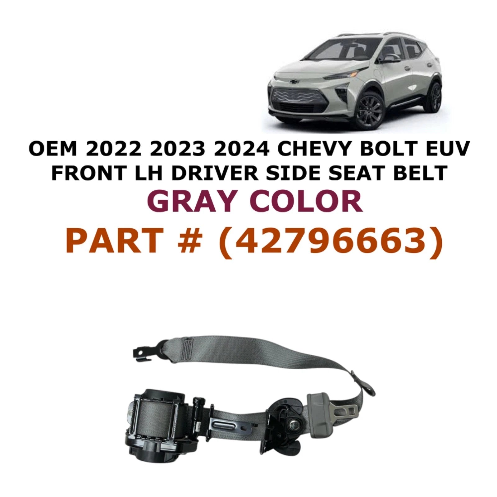 Front Left Seat Belt for Chevy Bolt EUV (2022–2024) Gray 42796663