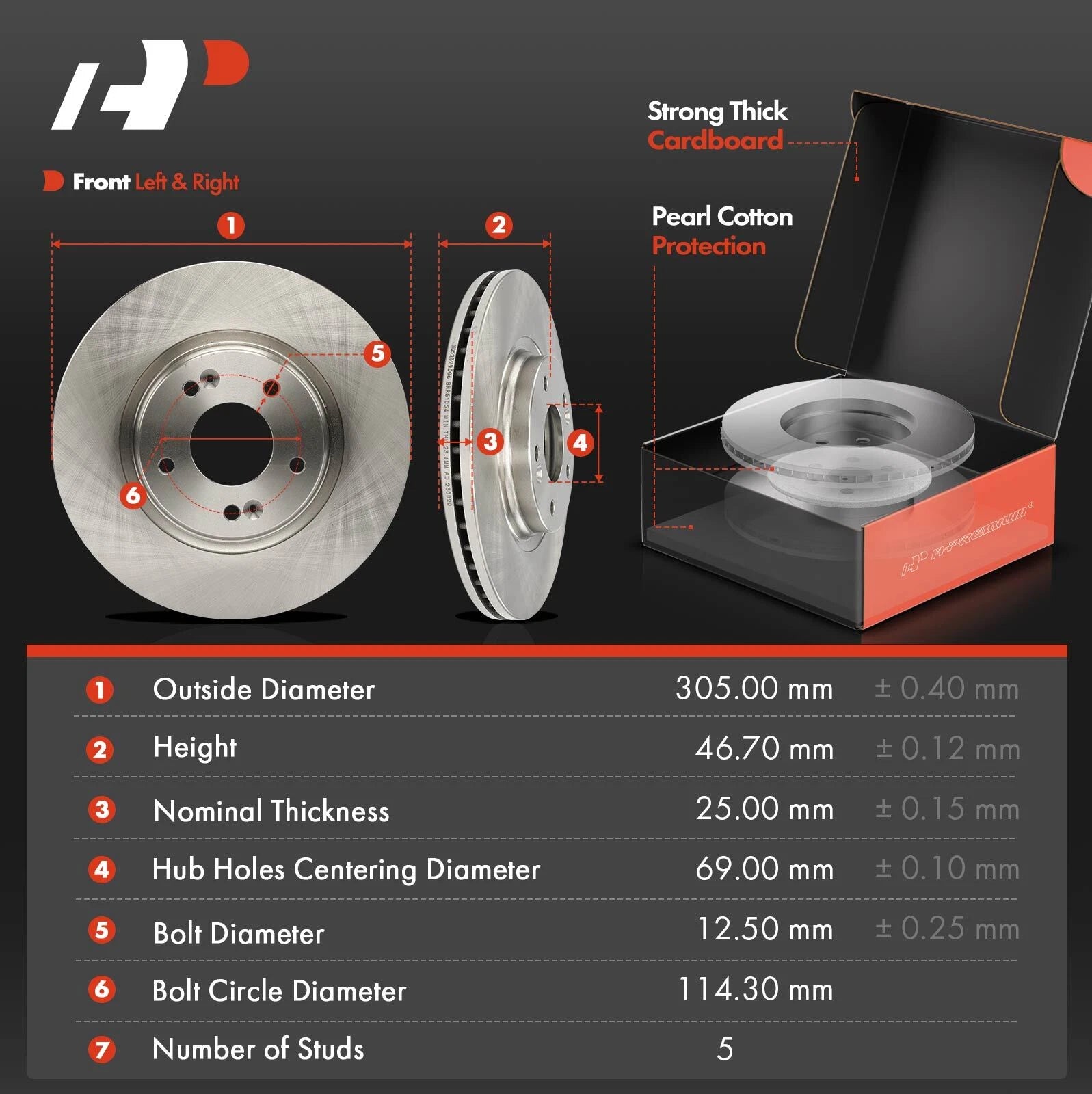 Front Disc Brake Rotors & Ceramic Pads for Hyundai Sonata (2015-2019)