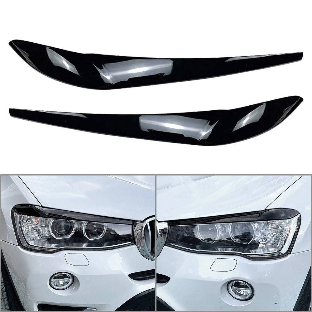 Front Headlight Eyebrow Eyelid Cover for BMW X3 F25 X4 F26 (2014–2017) Gloss Black