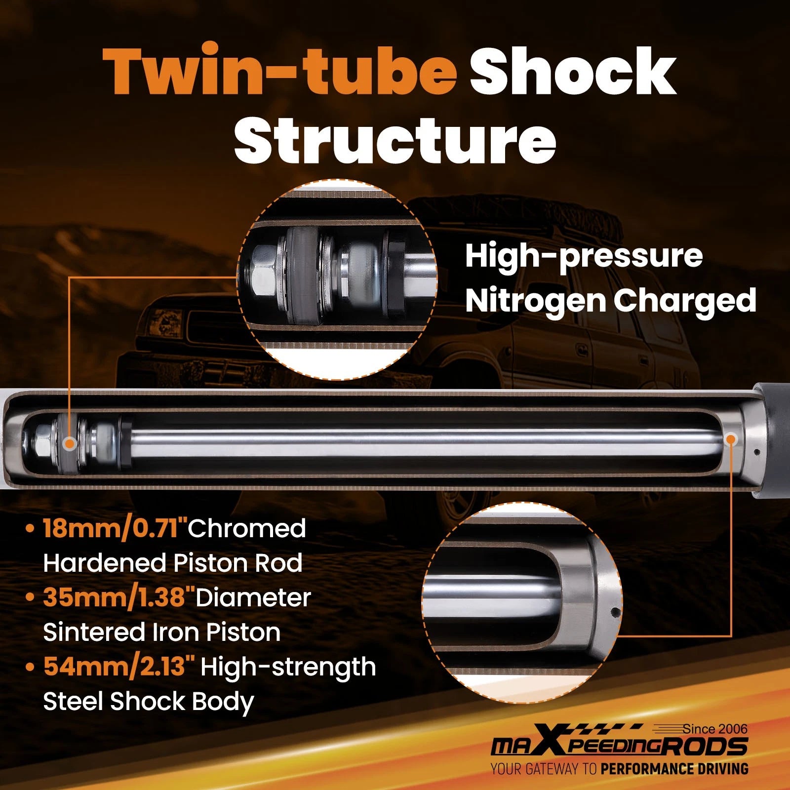 Lift Shock Rear 2PC for Toyota 4Runner (1990–2002) 2WD 4WD 650mm Extended